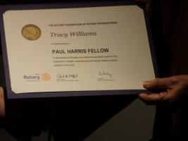 Rtn Tracy Williams being presented with PHF
